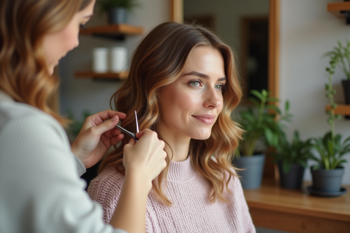 Femme avec coupe ondulée dans un salon cosy