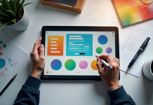Espace de travail d'un designer avec tablette et croquis