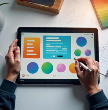Espace de travail d'un designer avec tablette et croquis