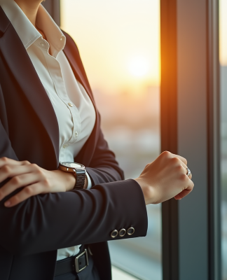 Femme élégante vérifiant l'heure avec une montre moderne