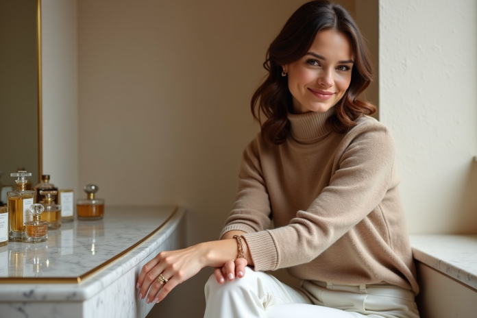 femme-elegante-bijoux-miroir Femme élégante en pull laine et bijoux fins
