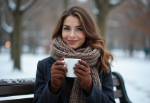 Tenues hiver 2025 : Comment bien s’habiller pour rester au chaud et stylé ! Femme élégante en manteau d'hiver dans un parc enneige