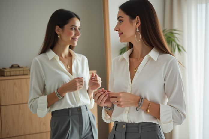 femme-miroir-jewelry-elegance Femme élégante regardant son reflet avec bijoux en main