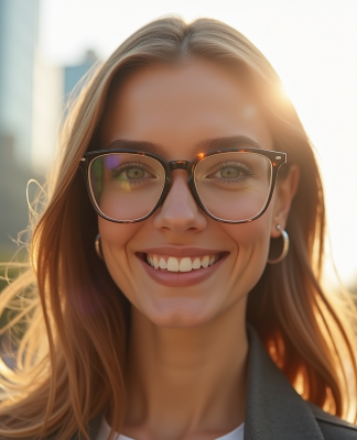 Femme élégante avec lunettes modernes en extérieur