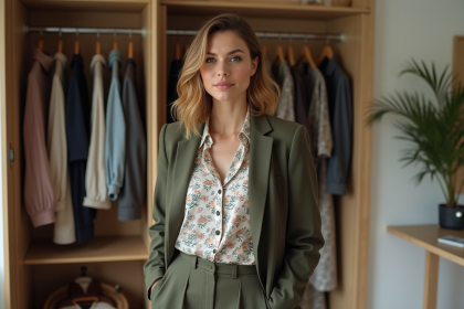 Femme élégante devant son dressing organisé