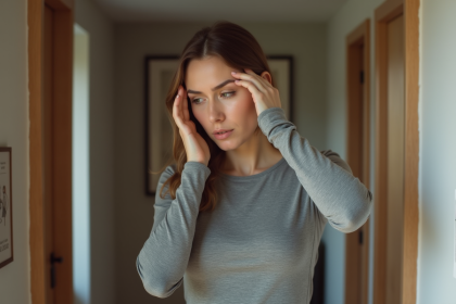 Femme en thermolactyl dans un couloir moderne intérieur