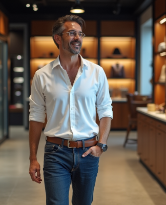 Homme élégant en boutique de mode urbaine