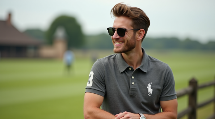 Homme en polo avec numéro 3 sur un terrain de polo