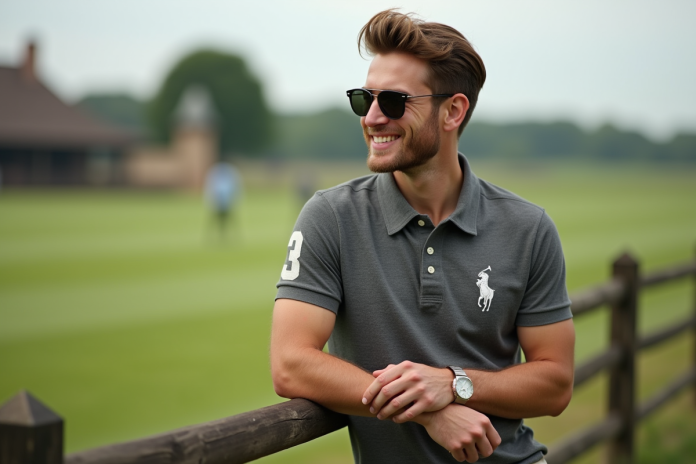 Homme en polo avec numéro 3 sur un terrain de polo