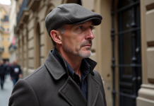 Homme d'âge moyen portant un béret en laine et manteau élégant