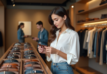 Ceintures pour hommes et pour femmes : différences et conseils d’achat Jeune femme examine des ceintures en boutique de mode