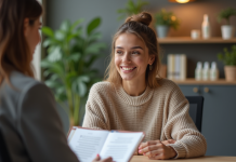 Mannequin : comment collaborer avec les marques et booster sa carrière Jeune femme en streetwear dans un bureau moderne