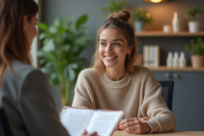 Jeune femme en streetwear dans un bureau moderne
