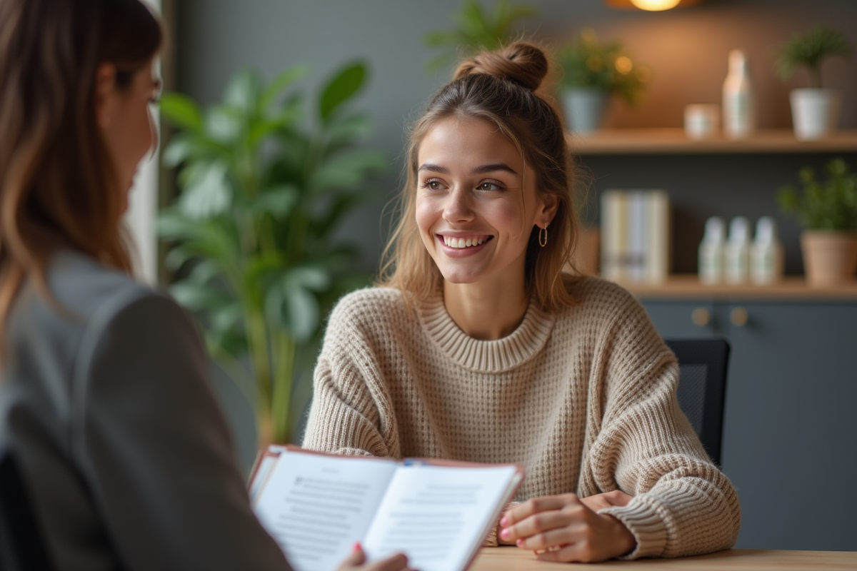 Jeune femme en streetwear dans un bureau moderne