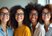Quatre personnes avec lunettes adaptées à leur visage