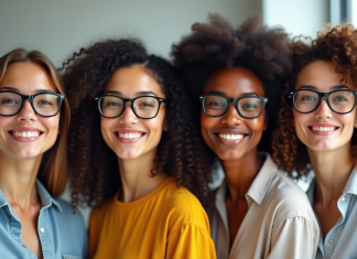 Quatre personnes avec lunettes adaptées à leur visage