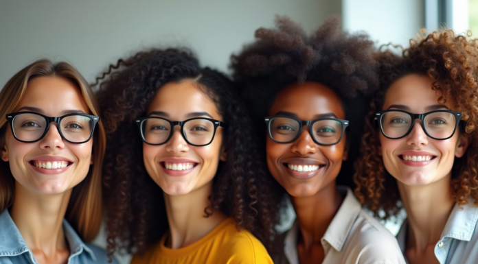 Quatre personnes avec lunettes adaptées à leur visage
