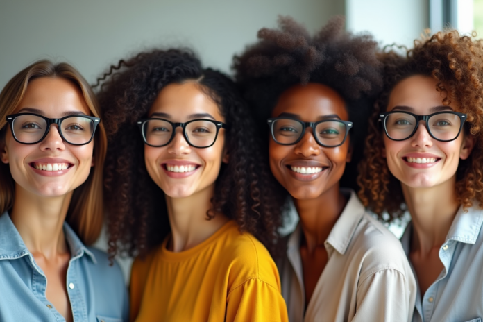 quatre-personnes-verres-lunettes Quatre personnes avec lunettes adaptées à leur visage