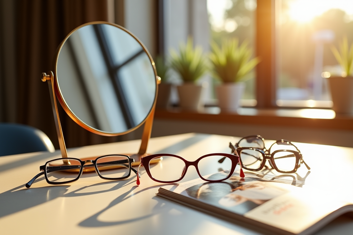 Table avec lunettes et guide de style en intérieur lumineux