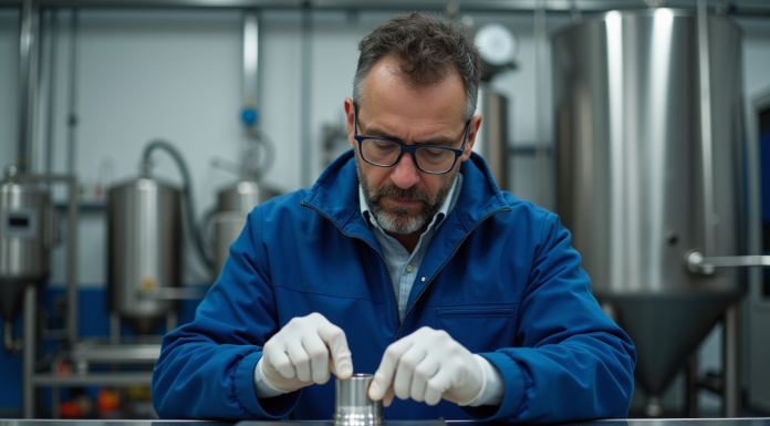 Technicien inspectant une pièce métallique en electroplating
