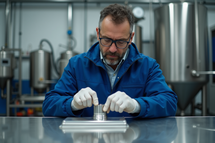 technicien-electroplating-metal Technicien inspectant une pièce métallique en electroplating